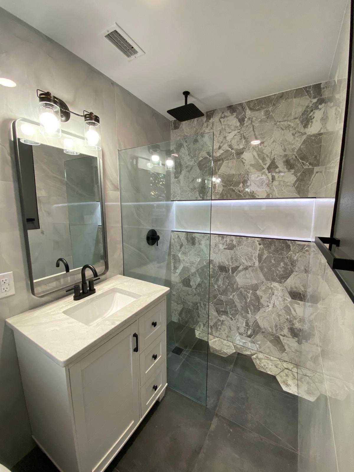 Bathroom remodel with tile shower